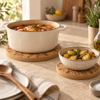 Angola Round Cork Trivets in different sizes used with serving dishes