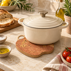 Apple-Shaped Cork Trivet IceRed supporting hot cookware in a warm kitchen