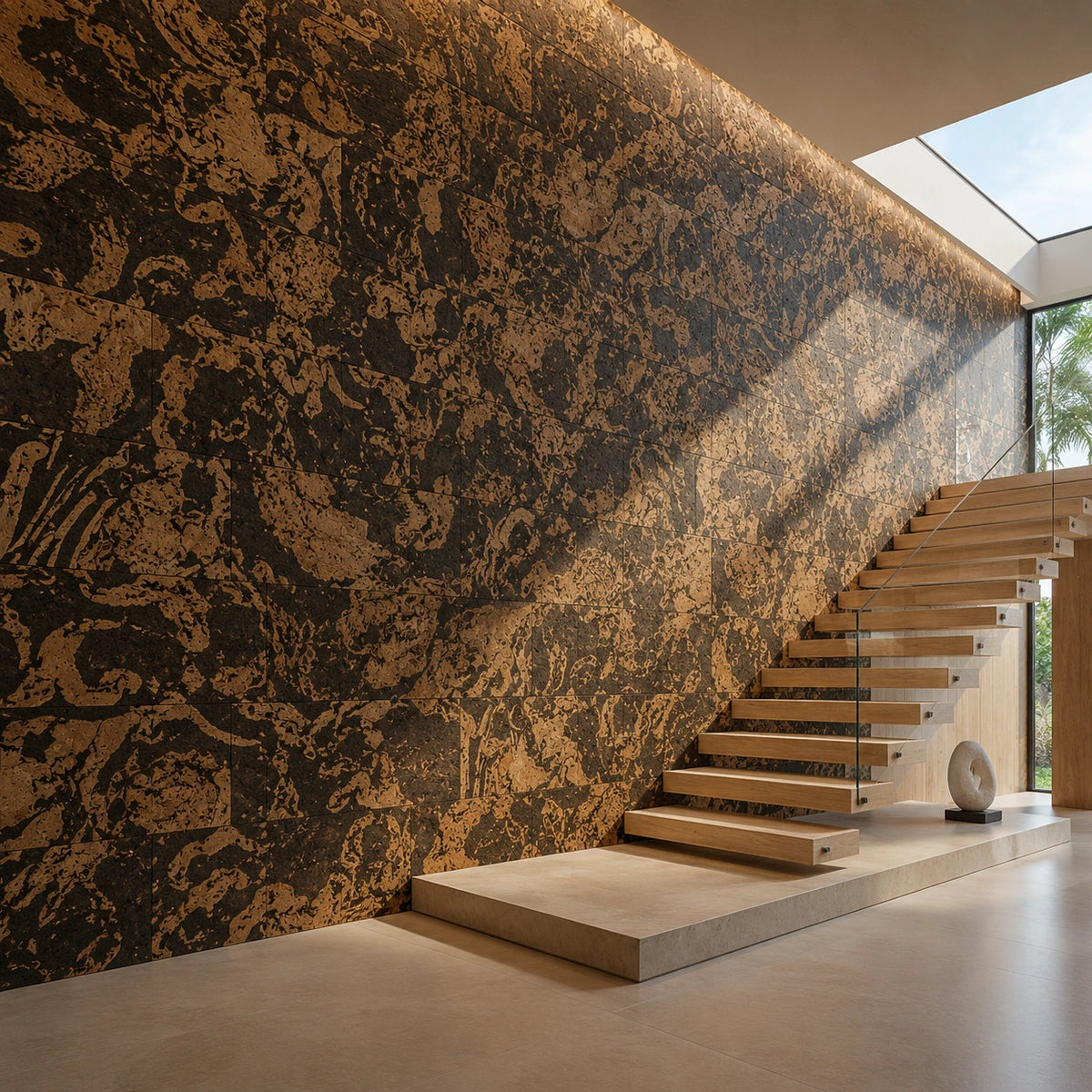Aquarios cork wall tile shown in a conceptual architectural interior visualization
