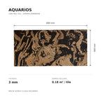 Aquarios cork wall tile dimensions for the 600 × 300 × 3 mm format; 300 × 300 mm format also available