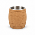 Barrel cork wine cooler, Ø190 × H205 mm, natural cork with stainless-steel liner on white background