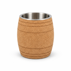 Barrel cork wine cooler, Ø190 × H205 mm, natural cork with stainless-steel liner on white background