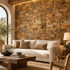 Belly Cork Bark Wall Panels installed as a feature wall in a warm residential living room