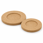 Cataplana cork trivet size options at an angle showing the 24 mm thickness and central groove