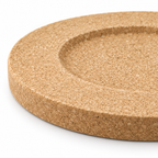 Macro detail of Cataplana cork trivet natural cork texture, edge and recessed groove