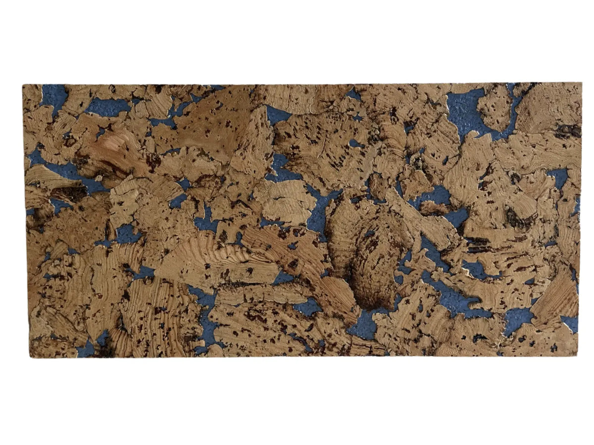 Cloud Blue cork wall tile, 600 × 300 mm, natural cork surface with blue accents