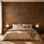 Cloud Chocolat cork wall tile shown in a conceptual residential bedroom visualization