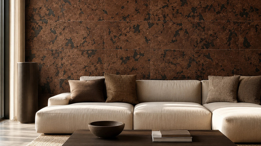 Cloud Leather cork wall tile shown in a conceptual architectural interior visualization