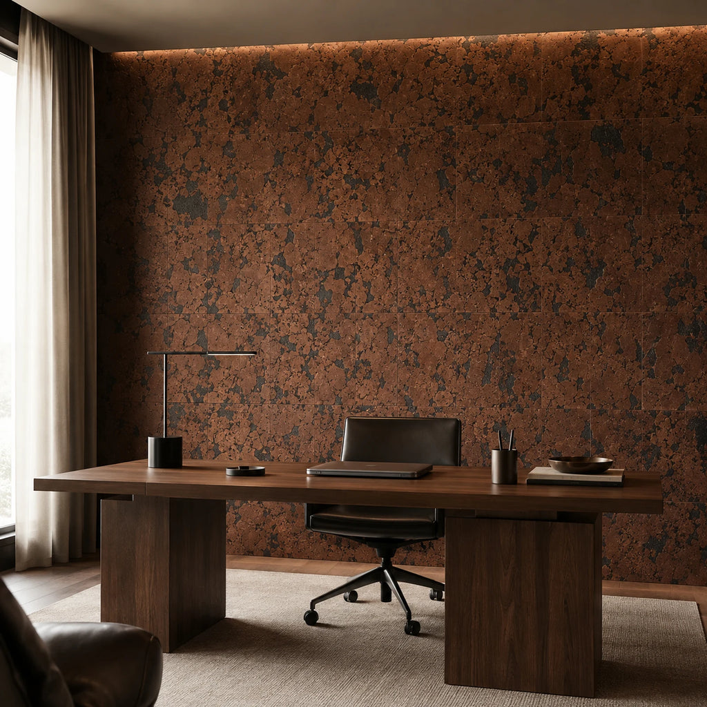 Cloud Leather cork wall tile shown in a conceptual residential interior visualization