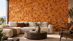 Cloud Orange cork wall tile shown in a conceptual architectural interior visualization