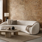 Cloud White cork wall tile shown in a conceptual architectural interior visualization