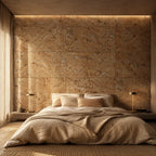Cloud White cork wall tile shown in a conceptual residential bedroom visualization