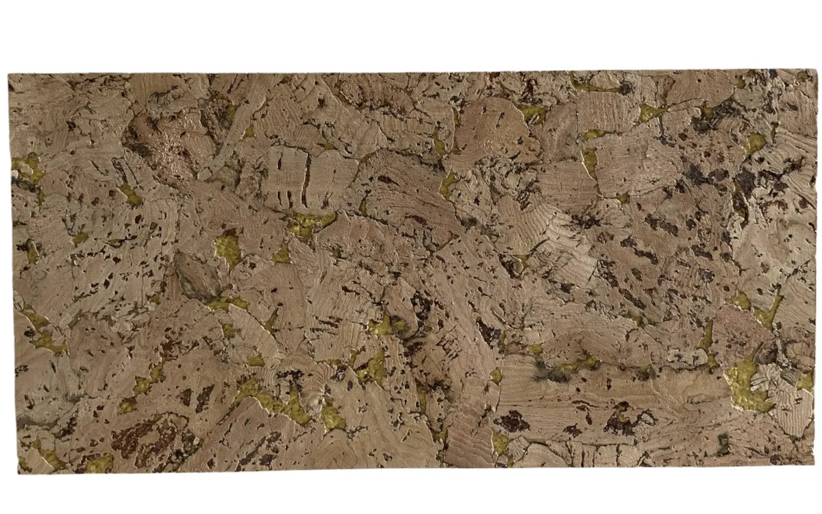 Cloud Yellow cork wall tile, 600 × 300 mm, natural cork surface with yellow accents