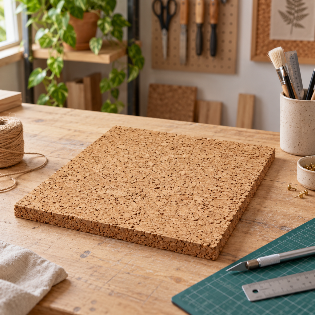 Coarse-Grained Agglomerated Cork Sheets used in a craft workshop