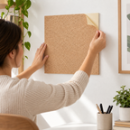 Coarse-grained Self Adhesive Cork Sheet being applied to a wall