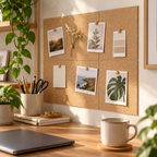 Coarse-grained Self Adhesive Cork Sheet used as a cork wall pinboard