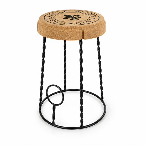 Compact Cork & Metal Stool, Ø290/350 × H450 mm, isolated on white background