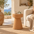 Cone Cork Stool in a Mediterranean-inspired interior used as a sculptural accent