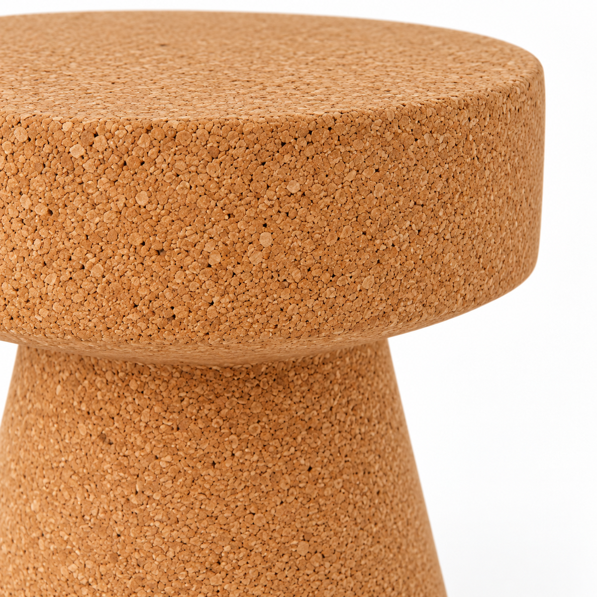 Macro detail of natural cork texture and rounded seat edge on Cone Cork Stool