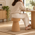 Cone Cork Stool used as everyday seating at a table in a warm minimalist interior