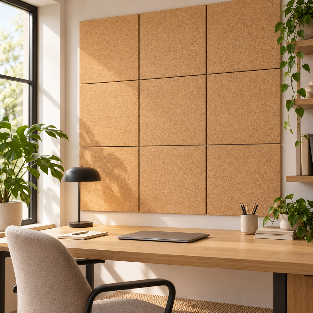 Cork Acoustic Panels BitCork Home installed in a home office