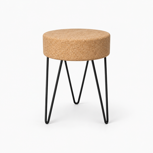 Cork & Black Metal Zig Zag Stool, Ø310/380 × H480 mm, isolated on white background