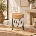 Cork & Black Metal Zig Zag Stool in a warm Mediterranean-inspired interior