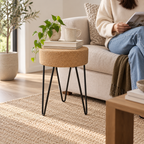 Cork & Black Metal Zig Zag Stool used as a compact side stool in a cozy living room