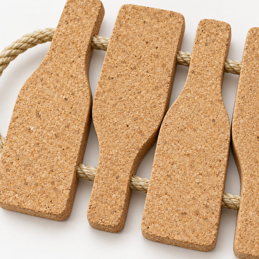 Close-up of Cork Bottle Trivet cork texture and braided rope