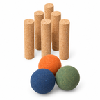 Cork Bowling Set Ref. 3450-B — hero view with 3 colored cork balls and 6 natural cork pins