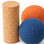 Cork Bowling Set Ref. 3450-B — macro detail of natural cork pins and colored cork balls