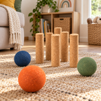 Cork Bowling Set Ref. 3450-B — alternate real-use scene with pins and colored balls