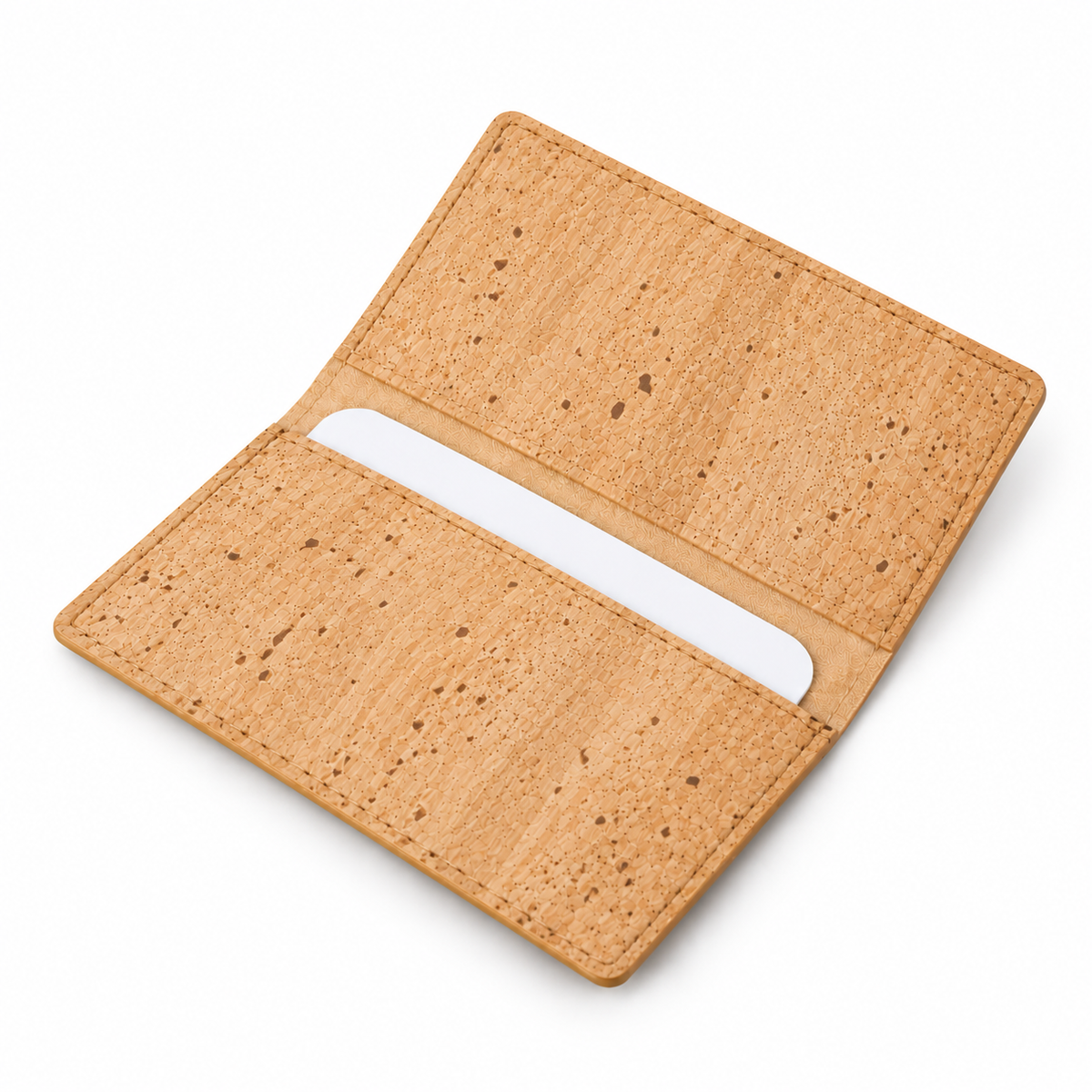 Cork Business Card Holder Natural Finish — angled studio view