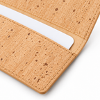 Cork Business Card Holder — macro detail of natural cork fabric, stitching and finish