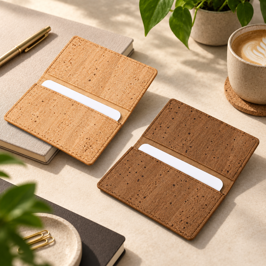 Cork Business Card Holder Natural Finish — premium lifestyle setting