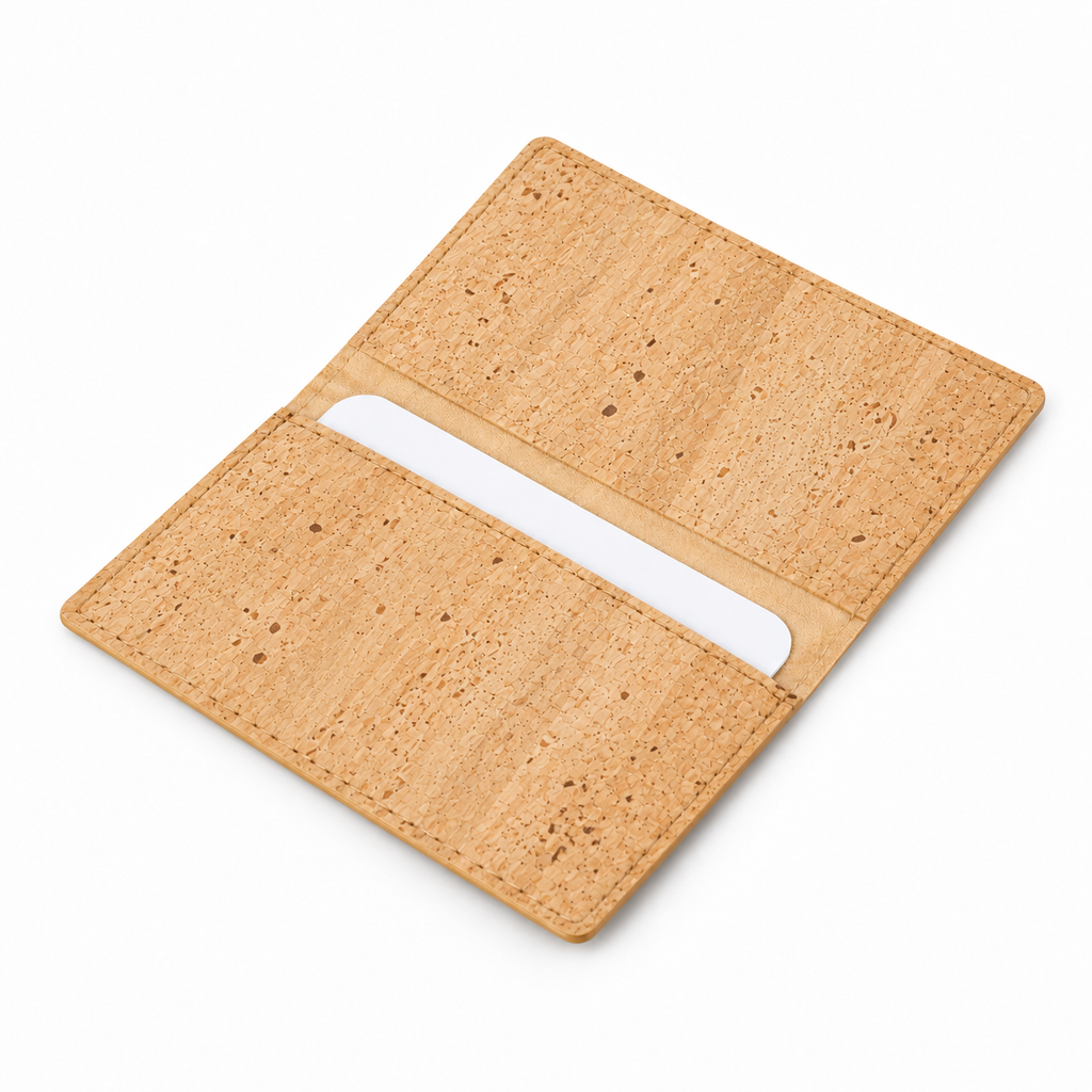 Cork Business Card Holder Natural Finish — Ref. 8919 hero view in natural cork fabric