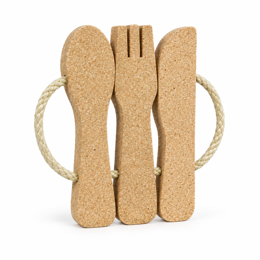 Cork Cutlery Trivet 26 × 23 cm on white background