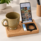 Close product detail of the Cork Desk Organizer Tray Small showing natural cork texture and compact compartments