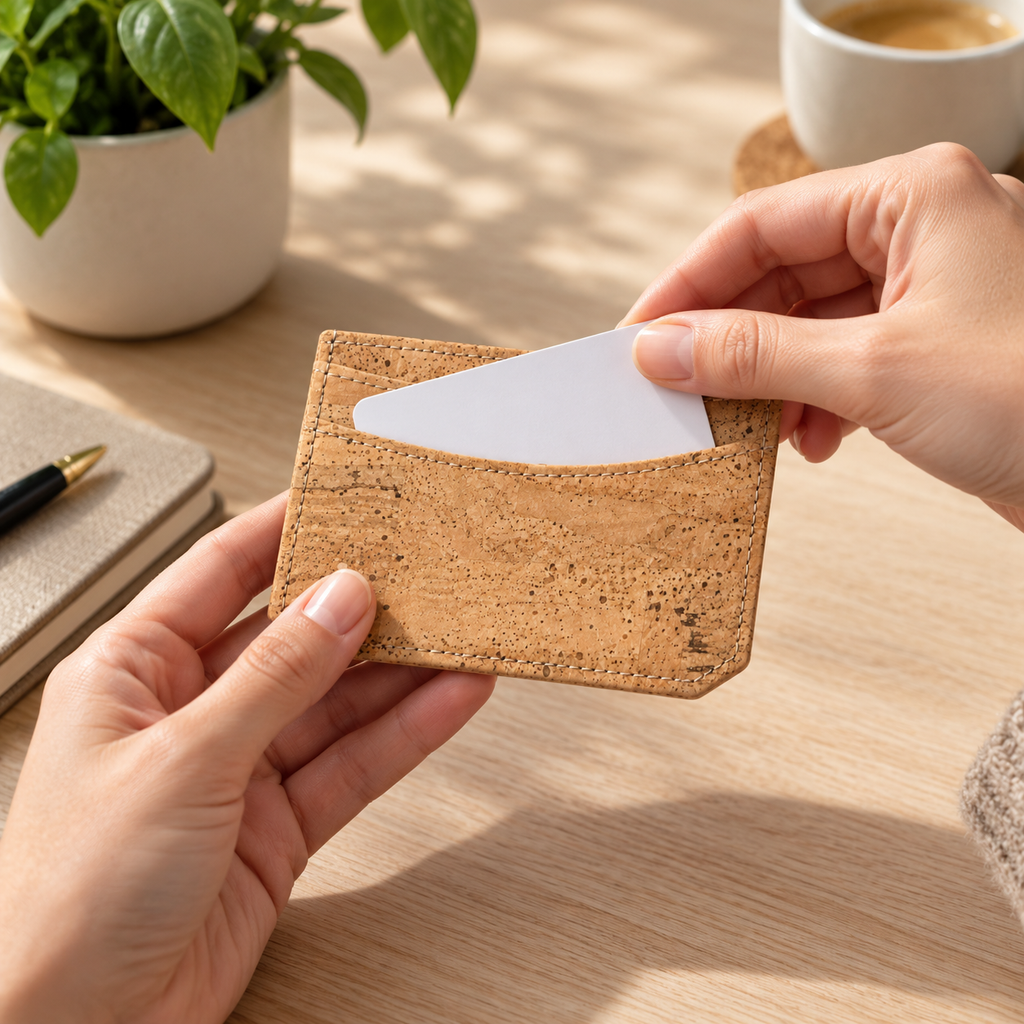 Cork Document Holder Ref. 8905 — card being inserted or removed