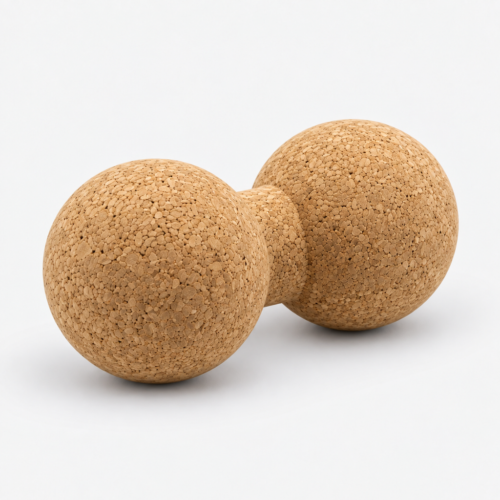 Cork Double Massage Ball | 2 × Ø100 mm Peanut Shape, angled view