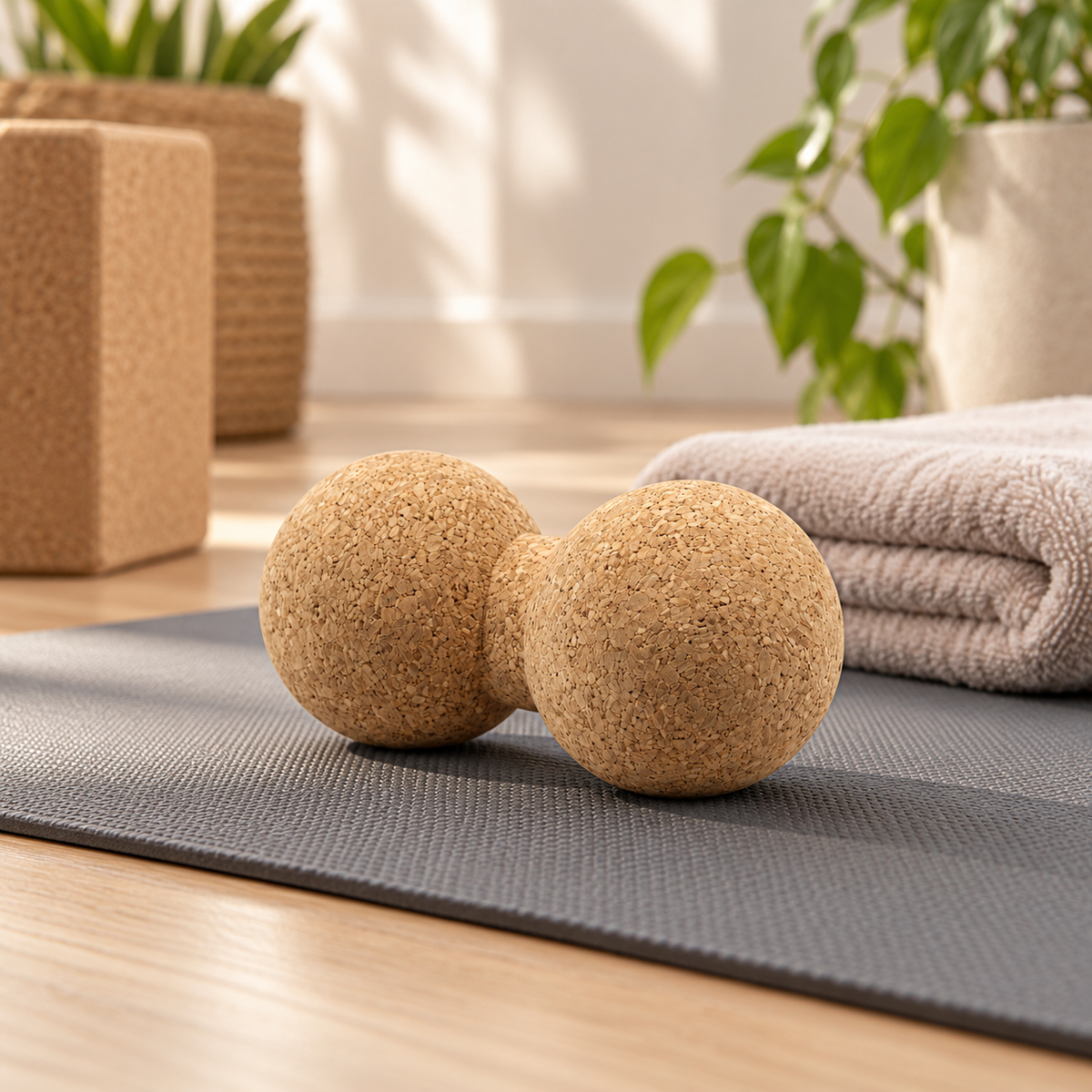 Cork Double Massage Ball in a premium home wellness setting