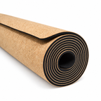 Cork & EPDM Yoga Mat 4 mm, 183 × 65 cm, rolled on white background showing natural cork surface and black EPDM base