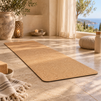 Cork & EPDM Yoga Mat in a warm Mediterranean-inspired wellness space
