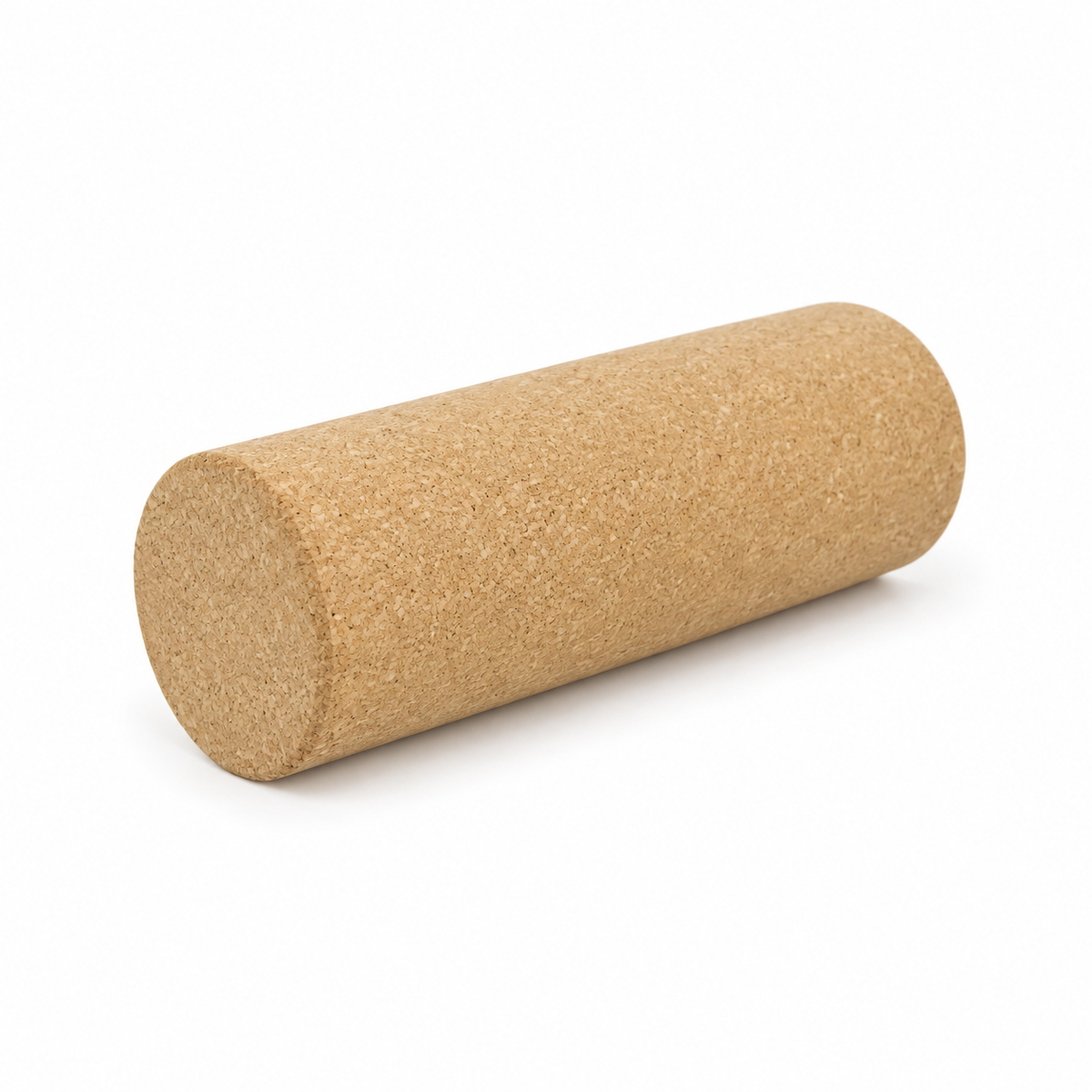 Cork Exercise Roller angled studio view showing solid cylindrical form and natural cork texture