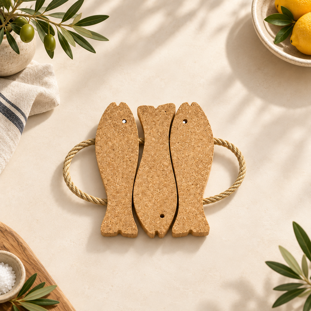 Cork Fish Trivet - 3 Fish, 280 × 210 × 20 mm, SKU 1228-3