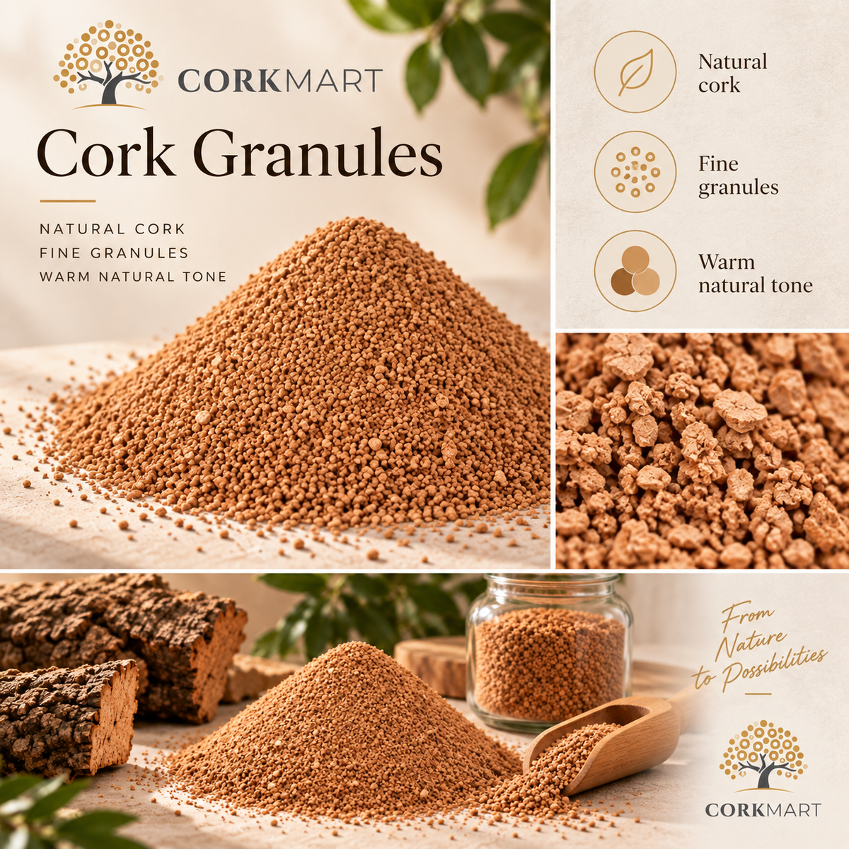 CorkMart editorial collage for Cork Granules