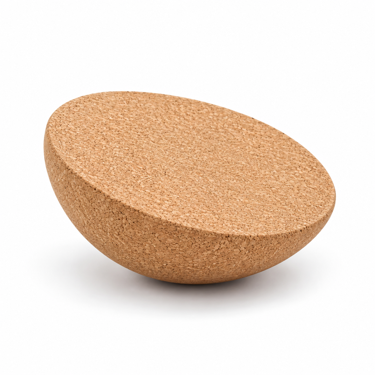 Cork Half-Moon Balance Board, Ø290 × 70 mm, natural cork with flat standing surface and curved base on white background