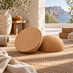Cork Half-Moon Balance Board in a warm Mediterranean wellness setting