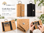 CorkMart editorial collage — Cork Key Case Natural and Black, 70 × 110 × 20 mm, 55 g