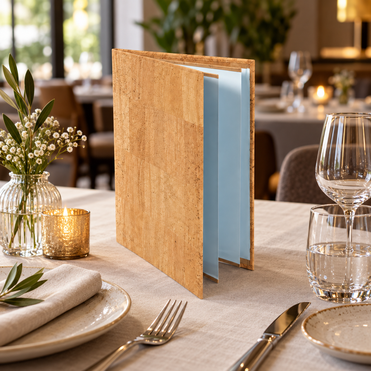 Cork Menu Cover Ref. 8881 — restaurant table presentation